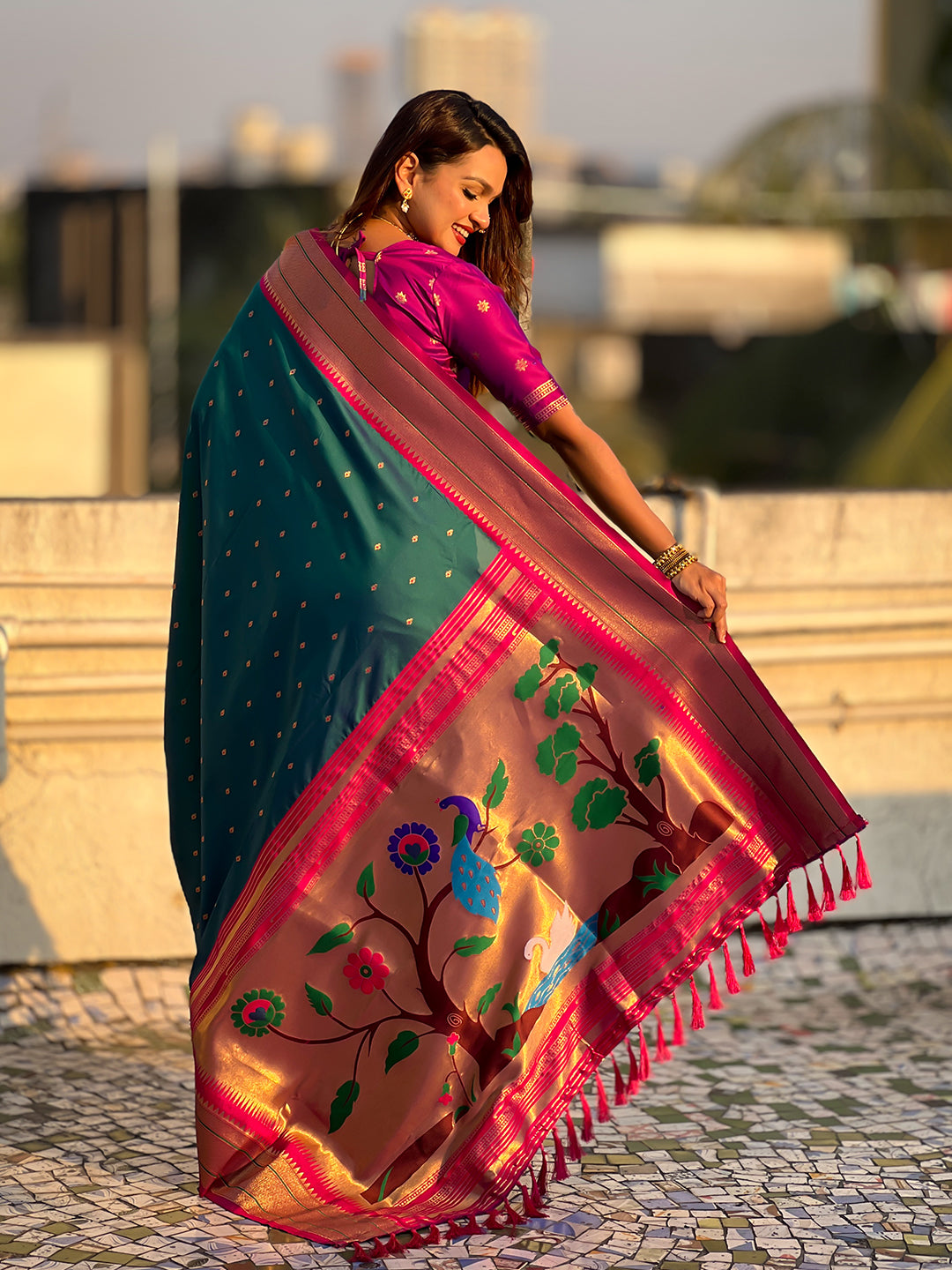 Green soft silk paithani zari woven saree