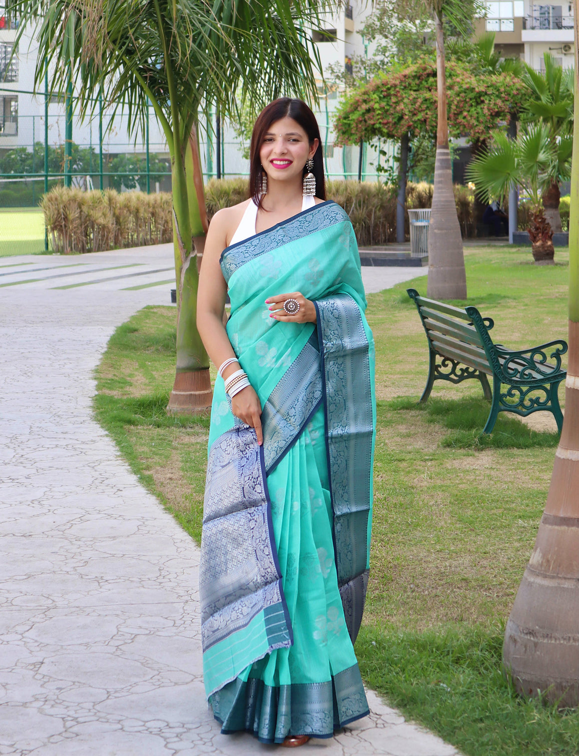 Turquoise Saree in Linen