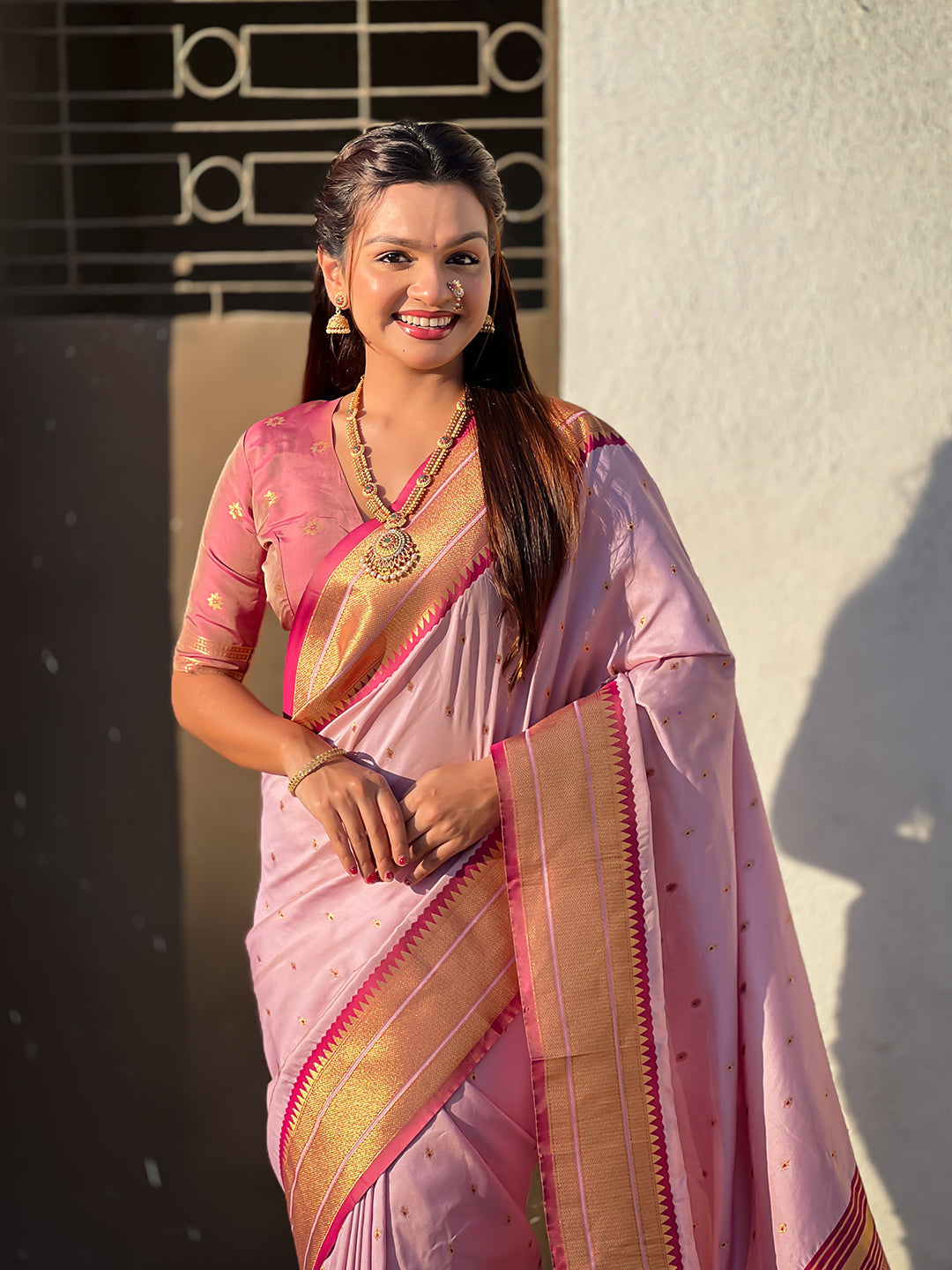 Lavender soft silk paithani zari woven saree