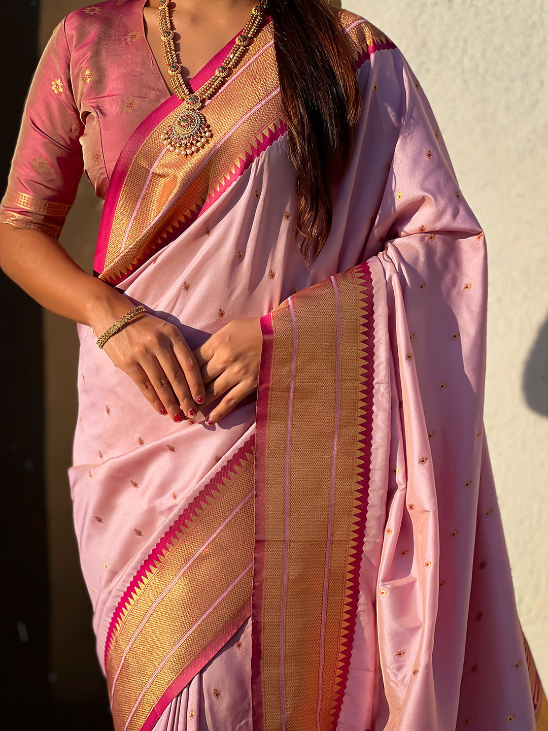 Lavender soft silk paithani zari woven saree