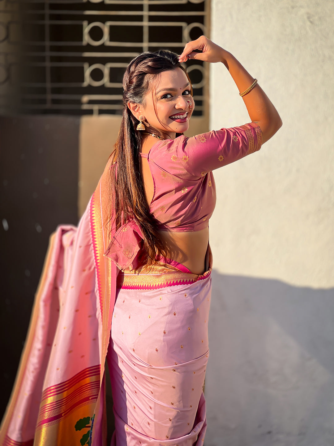 Lavender soft silk paithani zari woven saree