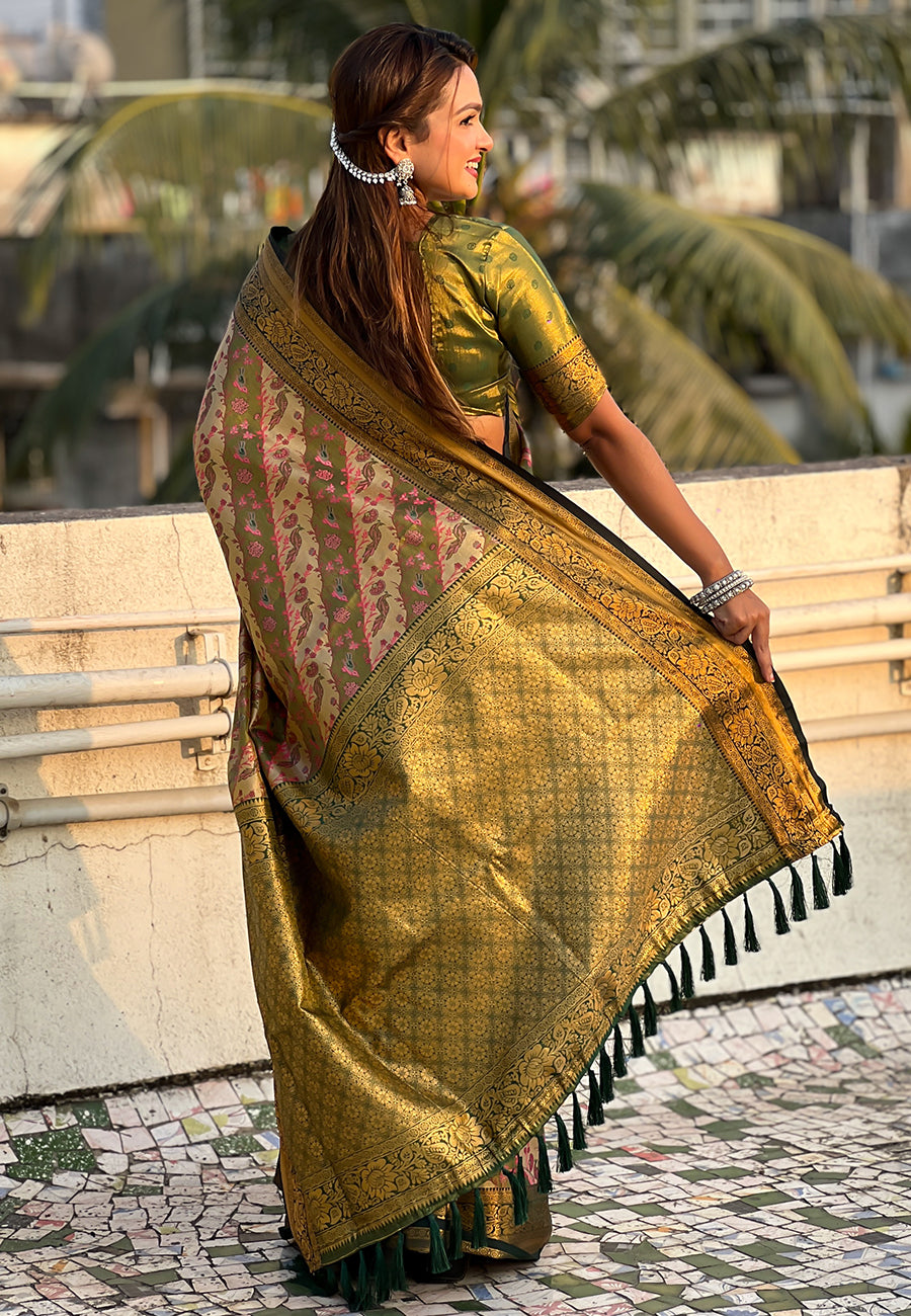 Navy blue original dharmavaram leheriya silk zari woven saree