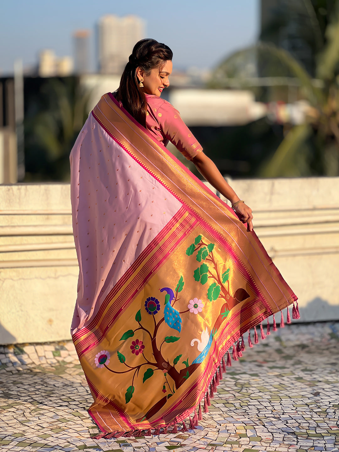 Lavender soft silk paithani zari woven saree