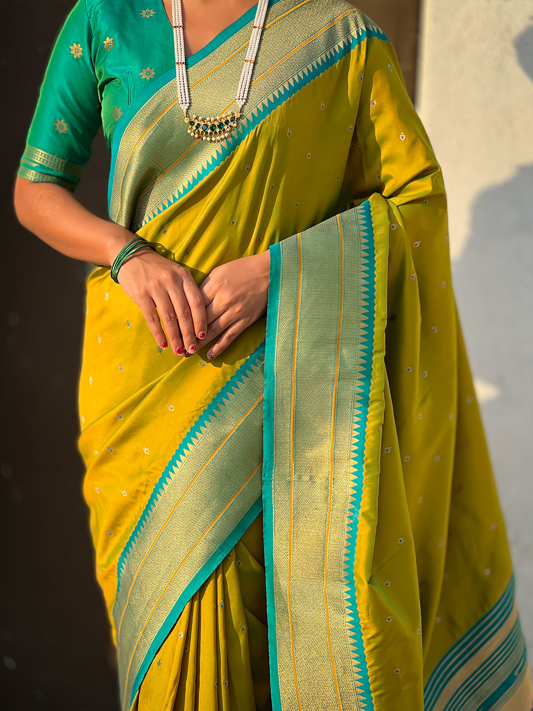 Mehendi green soft silk paithani zari woven saree