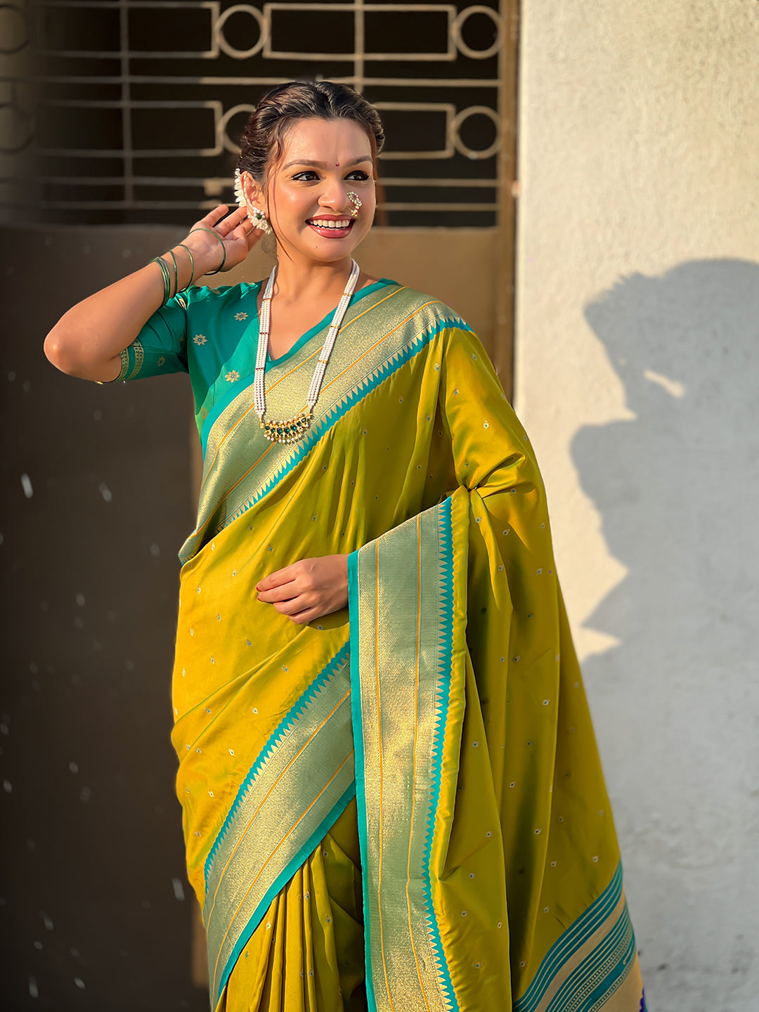 Mehendi green soft silk paithani zari woven saree