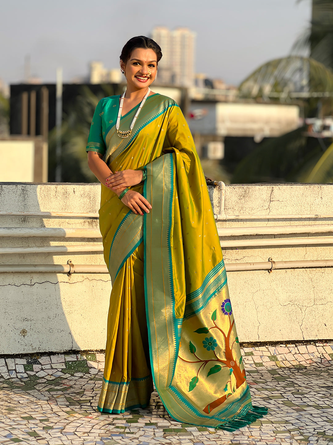 Mehendi green soft silk paithani zari woven saree