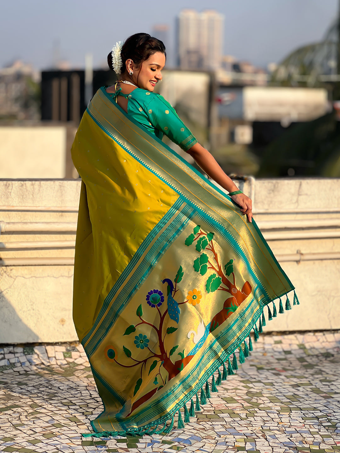 Mehendi green soft silk paithani zari woven saree