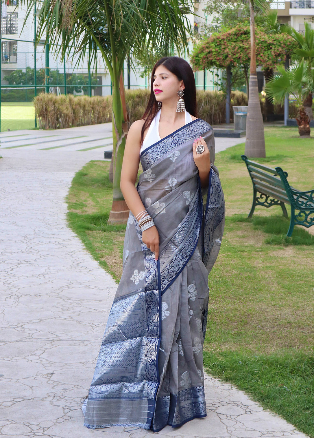 Shuttle Grey Saree in Linen