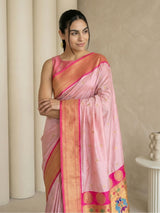 Babypink Soft Silk Paithani Saree For Women Meenakari Zari Weaving Floral Motifs Traditional Wedding Saree With Brocade Blouse