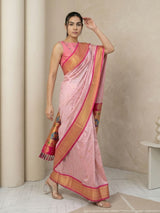Babypink Soft Silk Paithani Saree For Women Meenakari Zari Weaving Floral Motifs Traditional Wedding Saree With Brocade Blouse