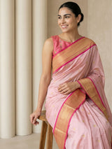 Babypink Soft Silk Paithani Saree For Women Meenakari Zari Weaving Floral Motifs Traditional Wedding Saree With Brocade Blouse