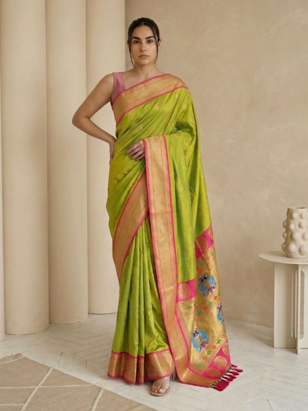 Chutney Soft Silk Paithani Saree For Women Meenakari Zari Weaving Floral Motifs Traditional Wedding Saree With Brocade Blouse