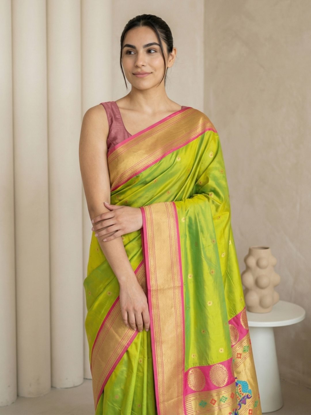 Chutney Soft Silk Paithani Saree For Women Meenakari Zari Weaving Floral Motifs Traditional Wedding Saree With Brocade Blouse