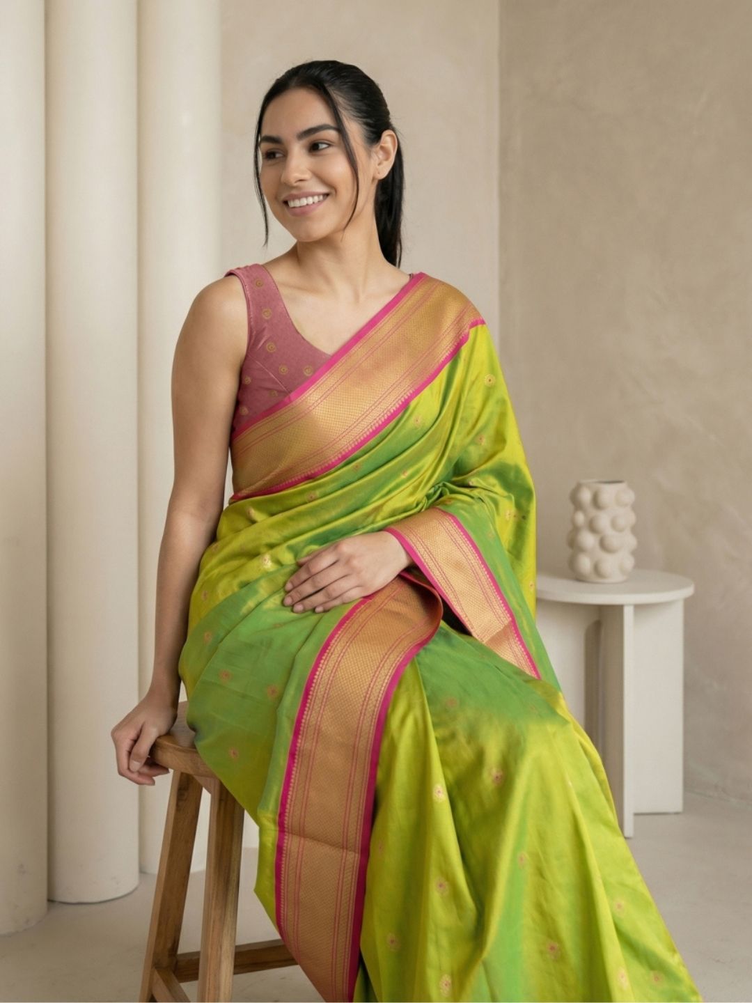 Chutney Soft Silk Paithani Saree For Women Meenakari Zari Weaving Floral Motifs Traditional Wedding Saree With Brocade Blouse