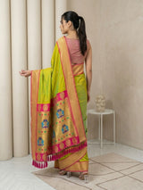 Chutney Soft Silk Paithani Saree For Women Meenakari Zari Weaving Floral Motifs Traditional Wedding Saree With Brocade Blouse