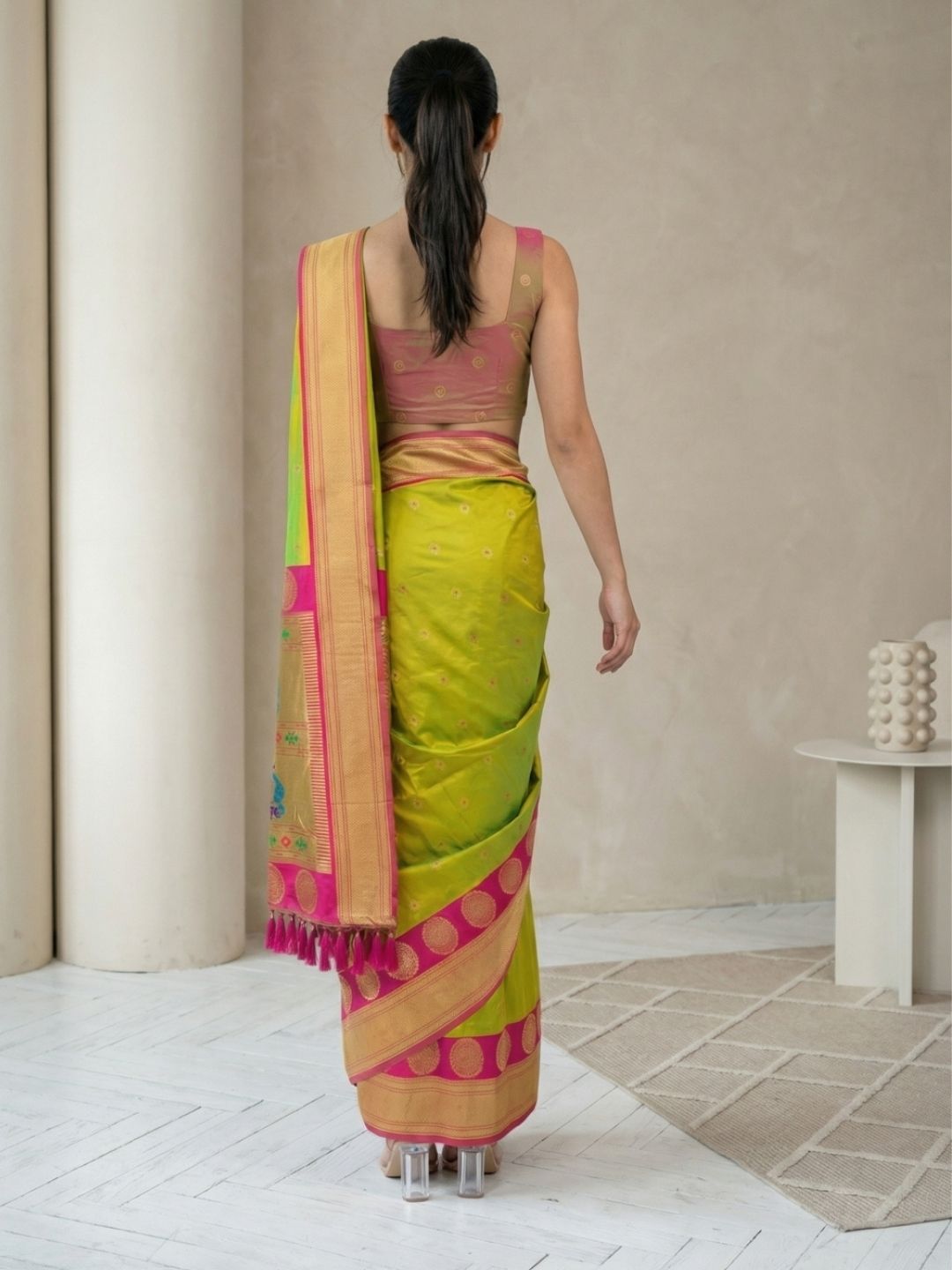 Chutney Soft Silk Paithani Saree For Women Meenakari Zari Weaving Floral Motifs Traditional Wedding Saree With Brocade Blouse