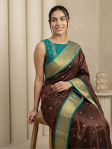 Coffee Soft Silk Paithani Saree For Women Meenakari Zari Weaving Floral Motifs Traditional Wedding Saree With Brocade Blouse
