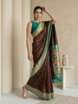 Coffee Soft Silk Paithani Saree For Women Meenakari Zari Weaving Floral Motifs Traditional Wedding Saree With Brocade Blouse