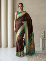 Coffee Soft Silk Paithani Saree For Women Meenakari Zari Weaving Floral Motifs Traditional Wedding Saree With Brocade Blouse