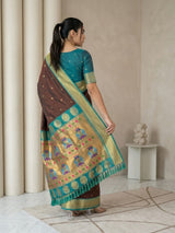 Coffee Soft Silk Paithani Saree For Women Meenakari Zari Weaving Floral Motifs Traditional Wedding Saree With Brocade Blouse