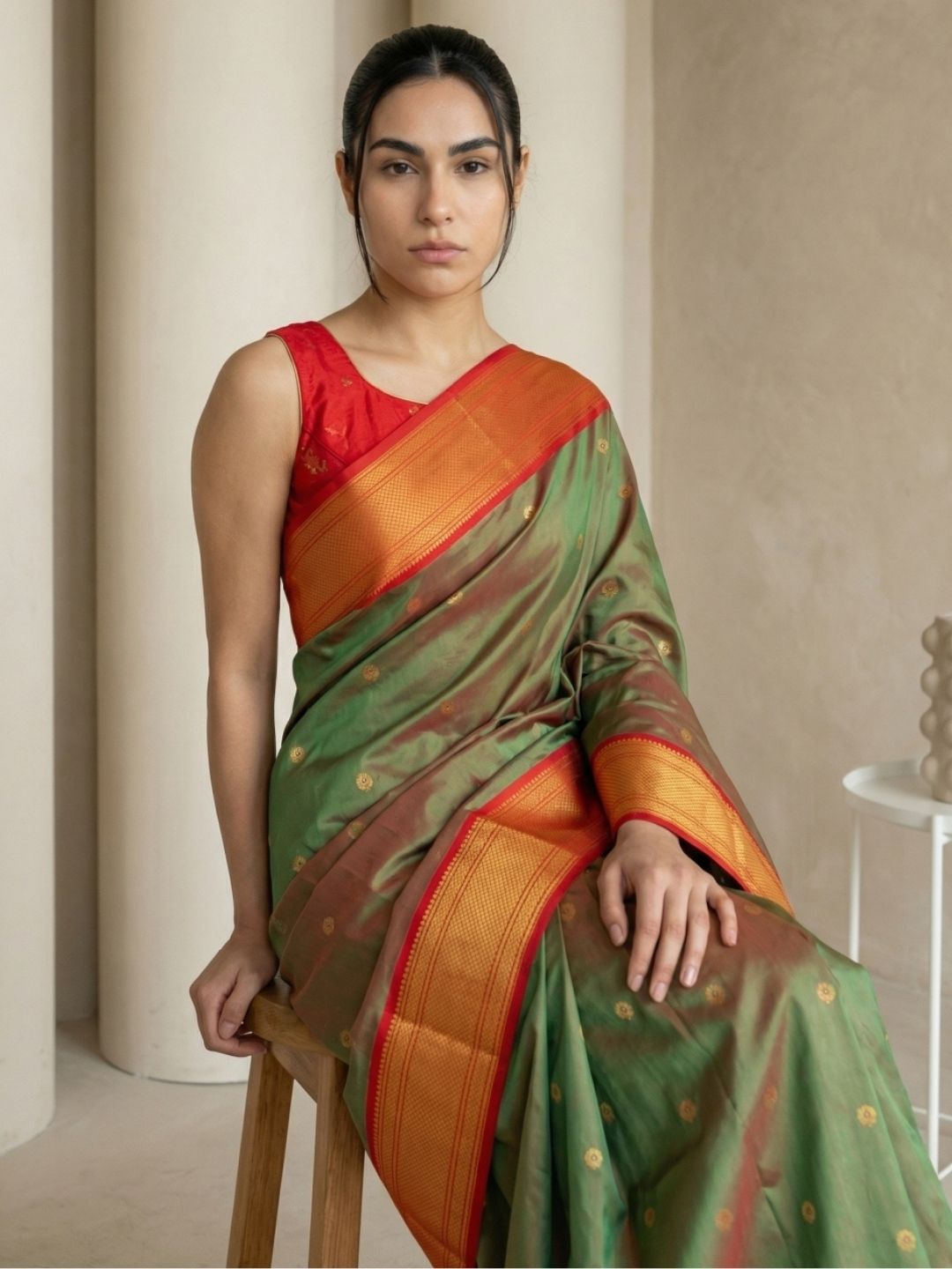 Mehendi Red Soft Silk Paithani Saree For Women Meenakari Zari Weaving Floral Motifs Traditional Wedding Saree With Brocade Blouse