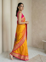 Orange Soft Silk Paithani Saree For Women Meenakari Zari Weaving Floral Motifs Traditional Wedding Saree With Brocade Blouse