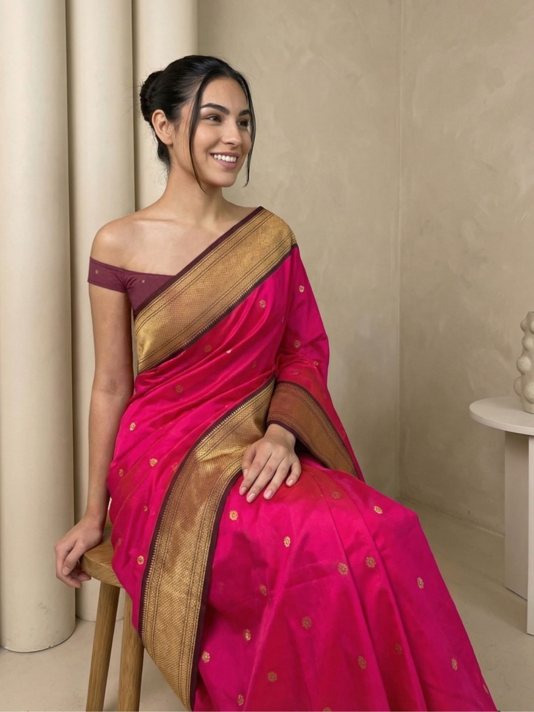 Pink Soft Silk Paithani Saree For Women Meenakari Zari Weaving Floral Motifs Traditional Wedding Saree With Brocade Blouse