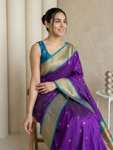 Purple Soft Silk Paithani Saree For Women Meenakari Zari Weaving Floral Motifs Traditional Wedding Saree With Brocade Blouse