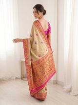 Cream Pure Soft Tissue Paithani Saree Designer Traditional Saree With Meenakari Pallu Peacock Border Zari Weaving Wedding Festive Saree