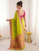 Mehendi Pure Soft Tissue Paithani Saree Designer Traditional Saree With Meenakari Pallu Peacock Border Zari Weaving Wedding Festive Saree