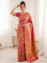 Pink Pure Soft Tissue Paithani Saree Designer Traditional Saree With Meenakari Pallu Peacock Border Zari Weaving Wedding Festive Saree