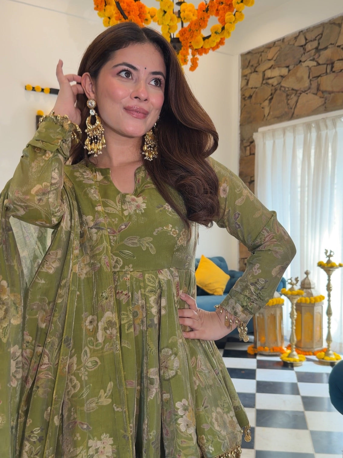 Pallavika flora cosmos organza kurta set with palazzo dupatta festive ethnic wear for women