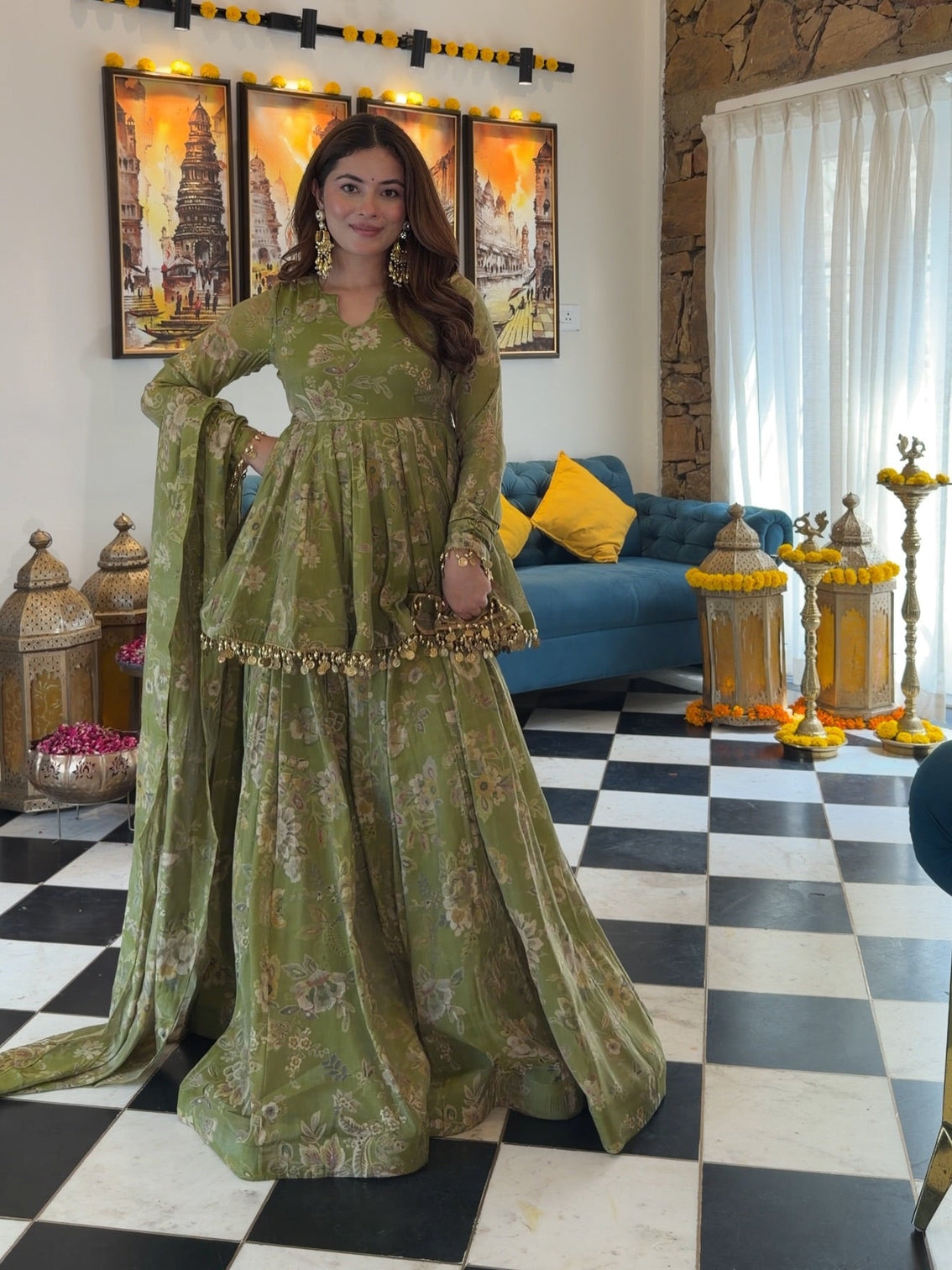 Pallavika flora cosmos organza kurta set with palazzo dupatta festive ethnic wear for women