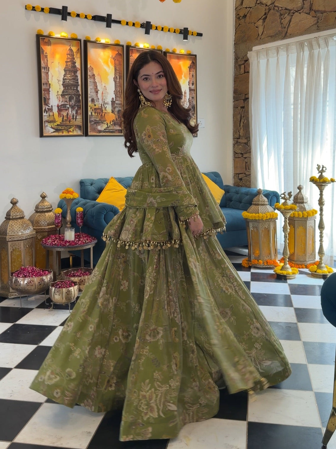 Pallavika flora cosmos organza kurta set with palazzo dupatta festive ethnic wear for women