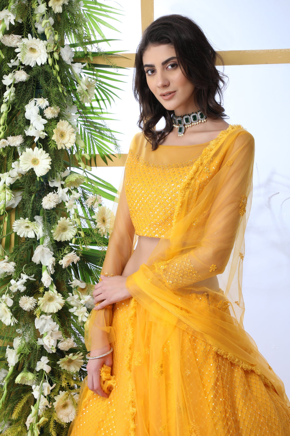 Indian Bridal Mustard Yellow Lehenga Choli With Thread Embroidered Work And Stone Pasting, Soft Net For Women And Girls, Wedding & party Wears Lehenga