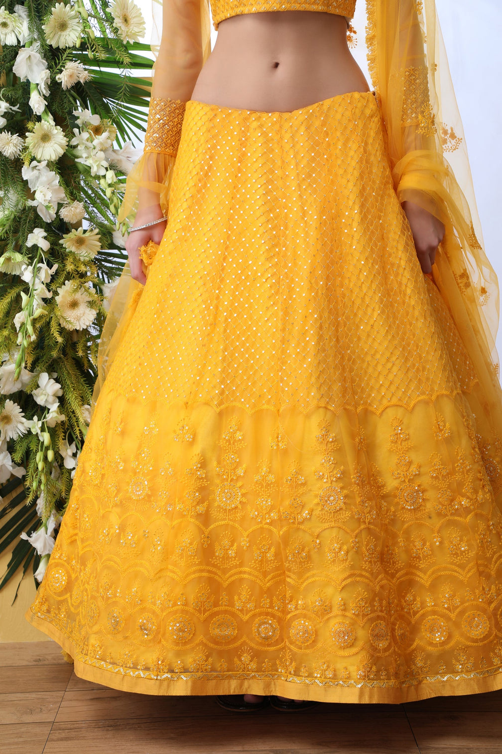 Indian Bridal Mustard Yellow Lehenga Choli With Thread Embroidered Work And Stone Pasting, Soft Net For Women And Girls, Wedding & party Wears Lehenga