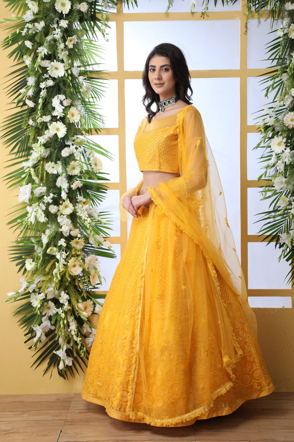 Indian Bridal Mustard Yellow Lehenga Choli With Thread Embroidered Work And Stone Pasting, Soft Net For Women And Girls, Wedding & party Wears Lehenga