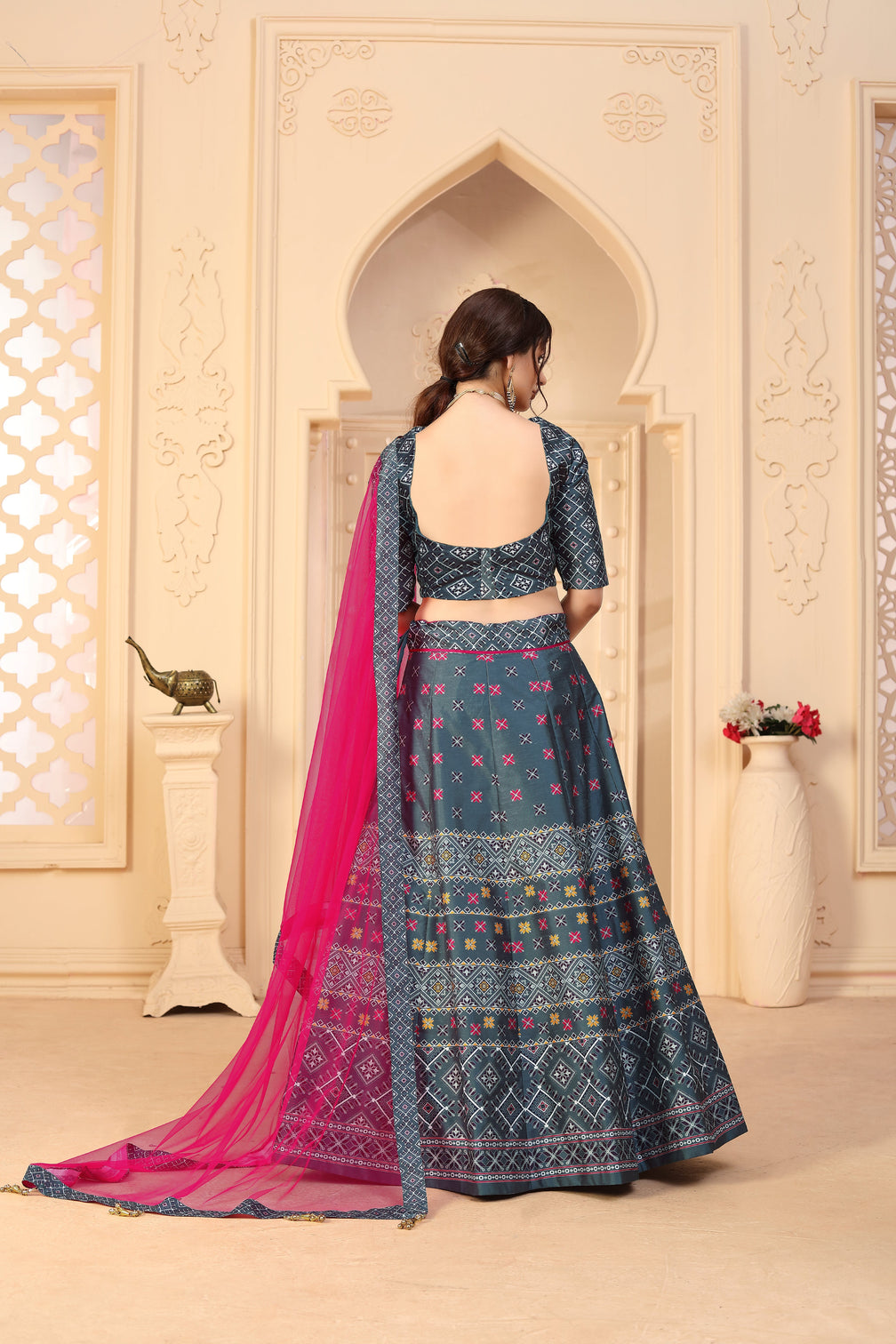 Indian Grey Digital Printed Lehenga Choli With Lace And Border Dupatta, Mehendi, Ceremony Wedding Engagement Cocktail Reception Exclusive