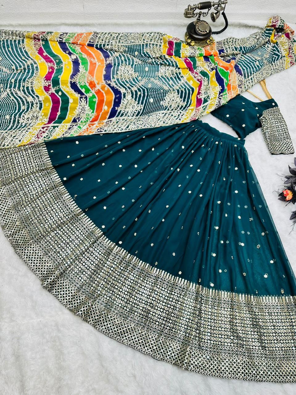 Innovative Green Color Georgette sequence Lehenga Choli