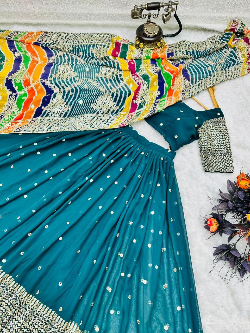 Innovative Green Color Georgette sequence Lehenga Choli