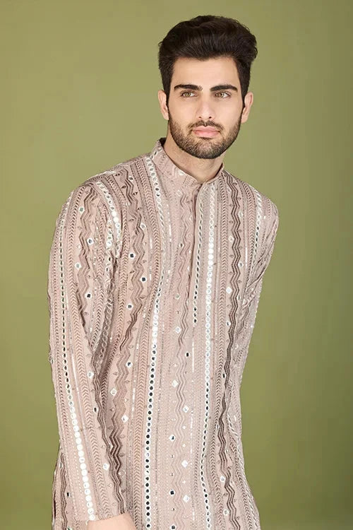 Viscose Rayon Ivery Color Heavy Embroidered Kurta for Men