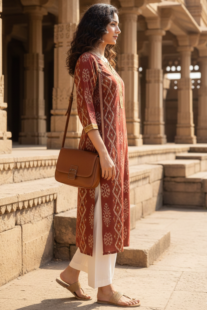 Maroon cotton jaipuri floral printed kurti