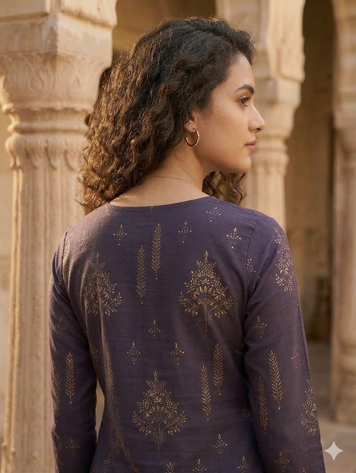Violet pure cotton jaipuri floral printed kurti