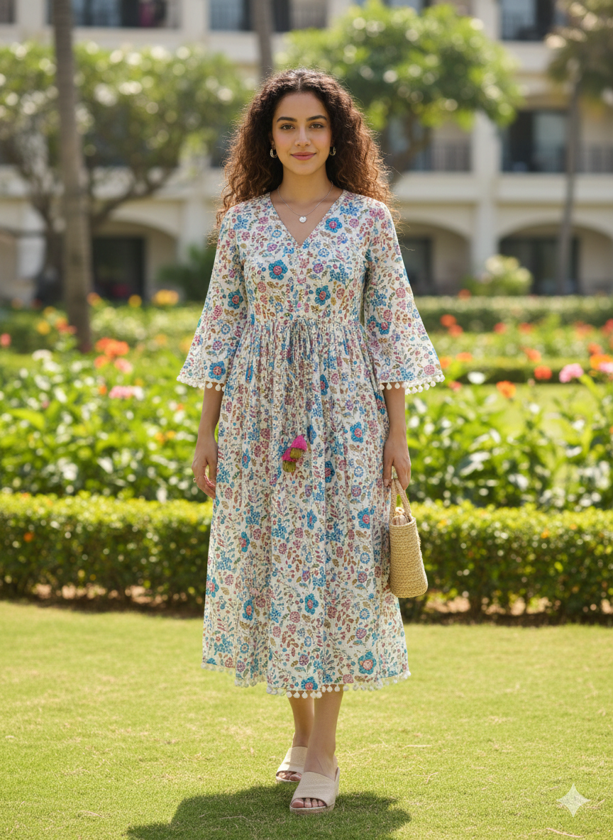 Springtime serenade jaipuri printed western dress