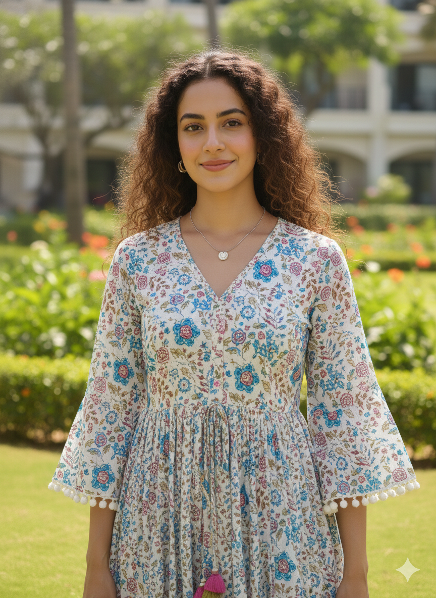 Springtime serenade jaipuri printed western dress