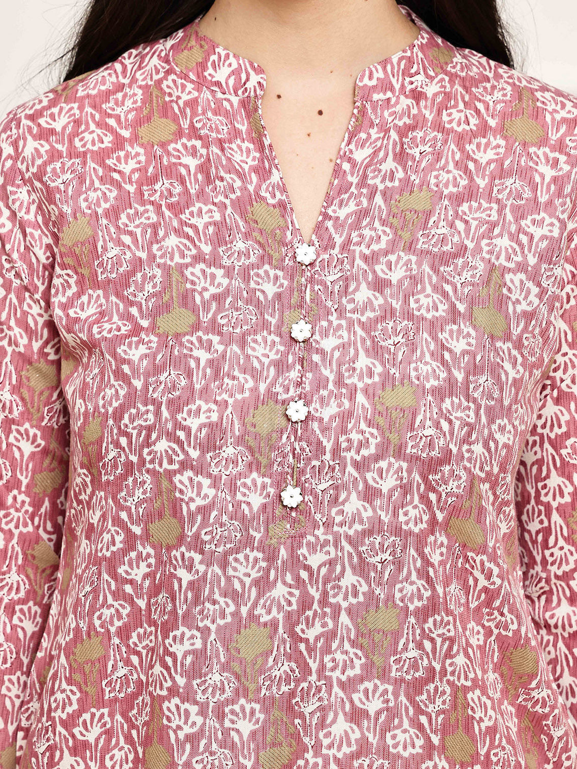 Stylish pink jaipuri printed kurta with pant