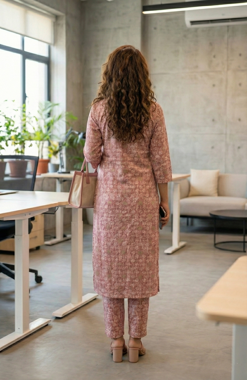 Stylish pink jaipuri printed kurta with pant