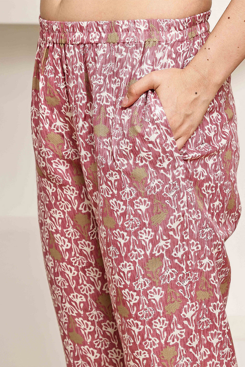 Stylish pink jaipuri printed kurta with pant