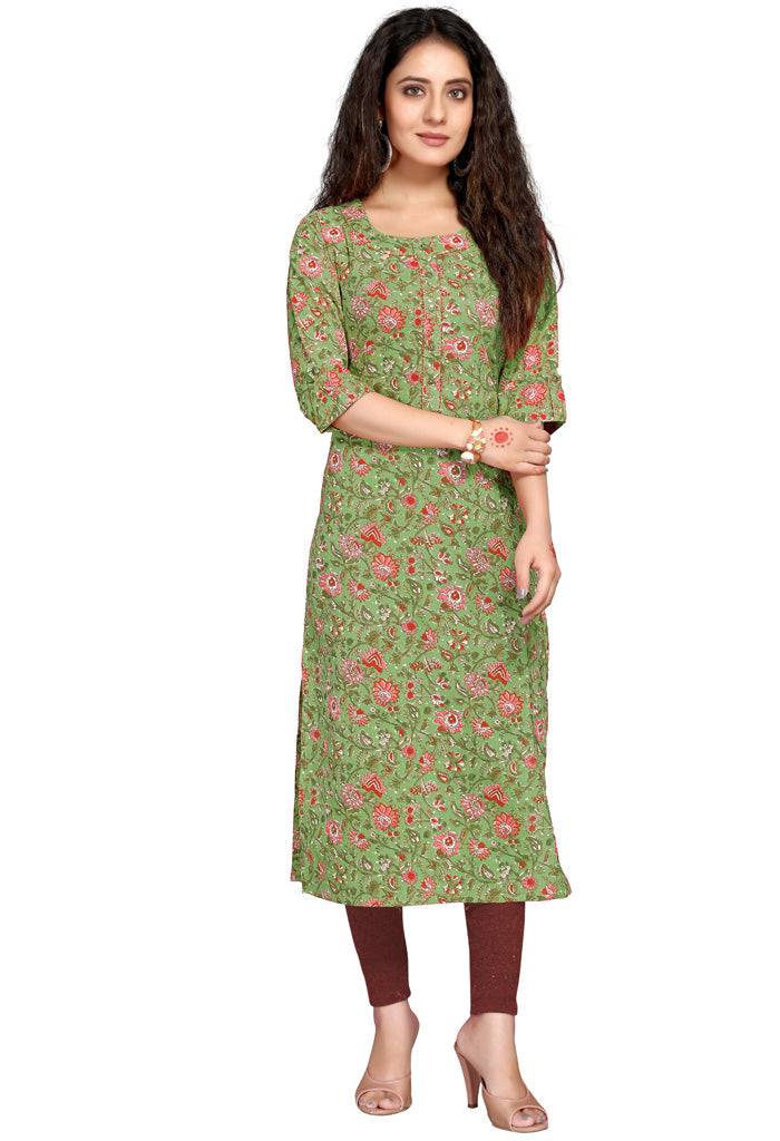 Green pure cambric cotton jaipuri printed kurti