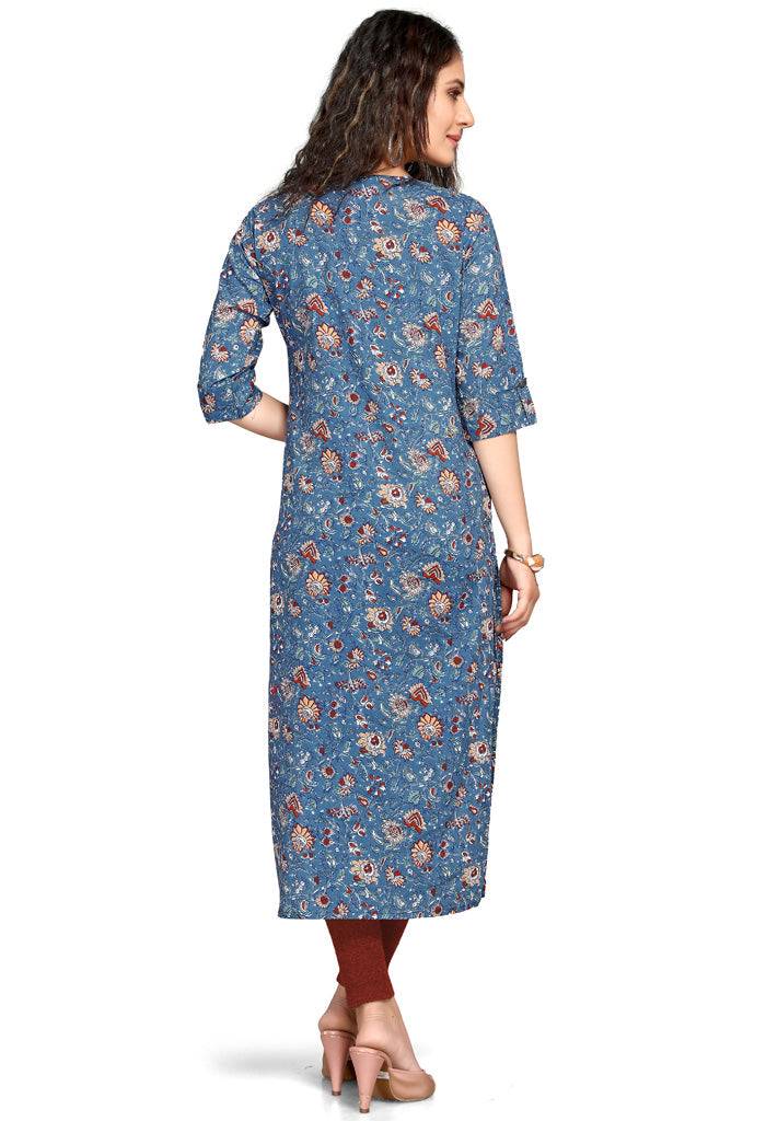 Blue pure cambric cotton jaipuri printed kurti
